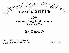 Bens Outstanding Achievement Award Track and Field