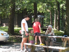 Katherine (Kat) McDougal Wheeler McCandless; Ellery & Jacob Wheeler; Ruth Bennett McDougal Dorrough; cabin on Cayuga Lake; Jacob s birthday