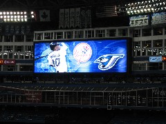score board at Rogers field ballpark in Toronto