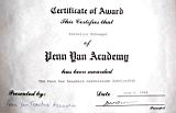 Katherine (Kat) McDougal Wheeler McCandless; awards; Certificate of award Penn Yan Teacher s association