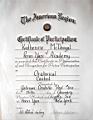 Katherine (Kat) McDougal Wheeler McCandless; awards Certificate of participation oratorical contest