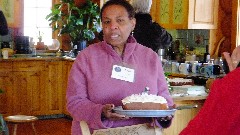 Paula (Road Scholar Group Leader); visiting at author of Tails of the Trail dog sledding book