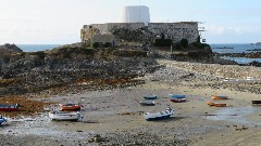 Boats beached by the low tide; Channel Islands; Guernsey