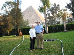 Trips; Egypt; Hotel Mena House; Ruth Bennett McDougal Dorrough; Dan Dorrough; pyramid