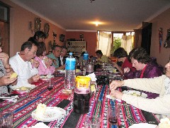 Dan Linscott; Richard Tupper; Jackie Tupper; Sara Gilbert; Pat Kane; Rashan Malva; Home Visit Peru South America Trips; Main course Guinea Pig