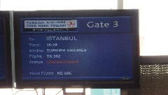 sign at JFK announcing the departure to Istanbul