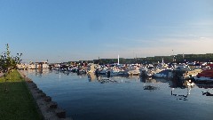 boats moored at the pier on Canandaigua Lake