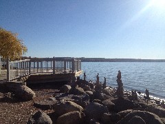 Cairns on the shore; Canandaigua Lake