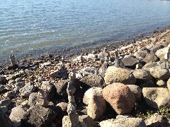 Cairns on the shore; Canandaigua Lake