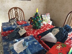 Presents on the dining room table Tree from David