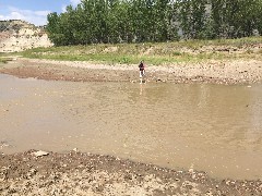 Ruth Bennett McDougal Dorrough; river crossing; Maah Daah Hey Trail, ND