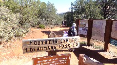 Ruth Bennett McDougal Dorrough; 
sign Boynton Canyon Trail; Deadmans Pass Trail