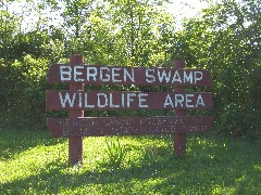 Hiking; Day Trips; Bergen Swamp; sign