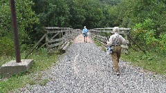 Judy Geisler; Ruth Bennett McDougal Dorrough; bridge; Greenbrier River Trail, WV