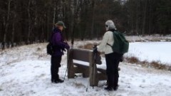 Lyn Jacobs; Ruth Bennett McDougal Dorrough; at the Howard Beye bench in Hi-Tor