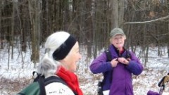 Ruth Bennett McDougal Dorrough; Lyn Jacobs; at the Howard Beye bench in Hi-Tor