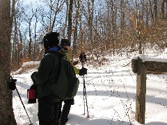 Ruth Bennett McDougal Dorrough; Lyn Jacobs; near Finger Lakes Trail Tract sign