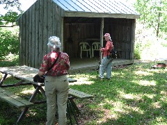 Ruth Bennett McDougal Dorrough; Lyn Jacobs; at a shelter on the Conservation Trail