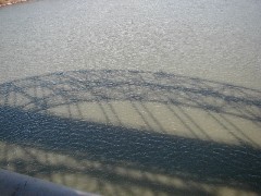 Shadow of South Grand Island Toll Bridge, CT11 Conservation Trail Hiking