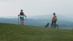 Ruth Bennett McDougal Dorrough; Debby Nero; Lucille & Adelaide (dog); view from Visitor s Center at Highland Forst County Park