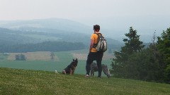 Debby Nero; Lucille & Adelaide (dog); view from Visitor s Center at Highland Forst County Park