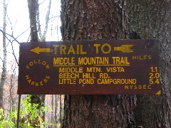 Sign to Middle Mountain trail; Beech Hill Road in the Catskills