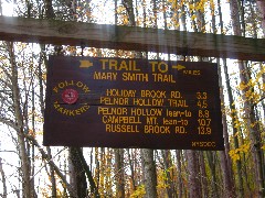 sign to Holiday Brook Road; Pelnor Hollow Trail