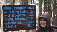 Ruth Bennet McDougal Dorrough McDougal Dorrough; NCT; Michigan; - Old Rt 131 State Forest Campground to Fife Lake rd
sign North Country Trail
Fife Lk Loop Junkction
US 131 Roadside Park
Spring Lake Campground
Townline Rd
New York