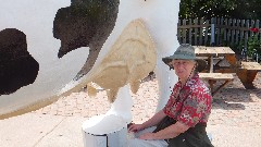 Ruth Bennett McDougal Dorrough; milking a cow statue; Michigan; Marquette