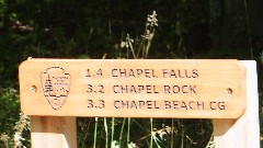 sign Chapel Falls, Chapel Rock, Chapel Beach; Hiking; NCT; Michigan; Pictured Rocks Outing