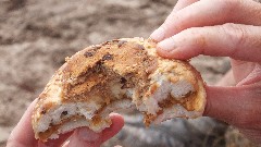 A peanut butter and chocolate Chip bagel sandwich; NCT; Michigan; Pictured Rocks Outing