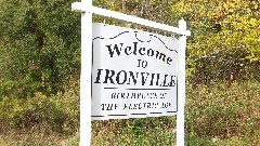 sign Welcome to Ironville; Birthplace of the Electric Age