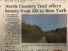 newspaper article; 
North Country Trail offers beauty from ND to New York