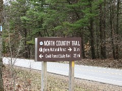 sign North Country TRail, Allegheny National Forest 3 0 mi, Cook Forest State Park 2 5 mi Hiking; NCT; Pennsylvania; PA-02